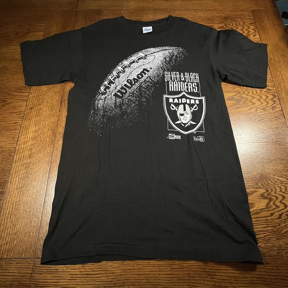 VTG 90's Raiders Football Single Stitch Silver & Black Salem T-shirt size M